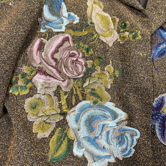 Vintage art blazer floral bird embroidered jacket NEWPORT NEWS 14w brown long - Picture 2 of 15